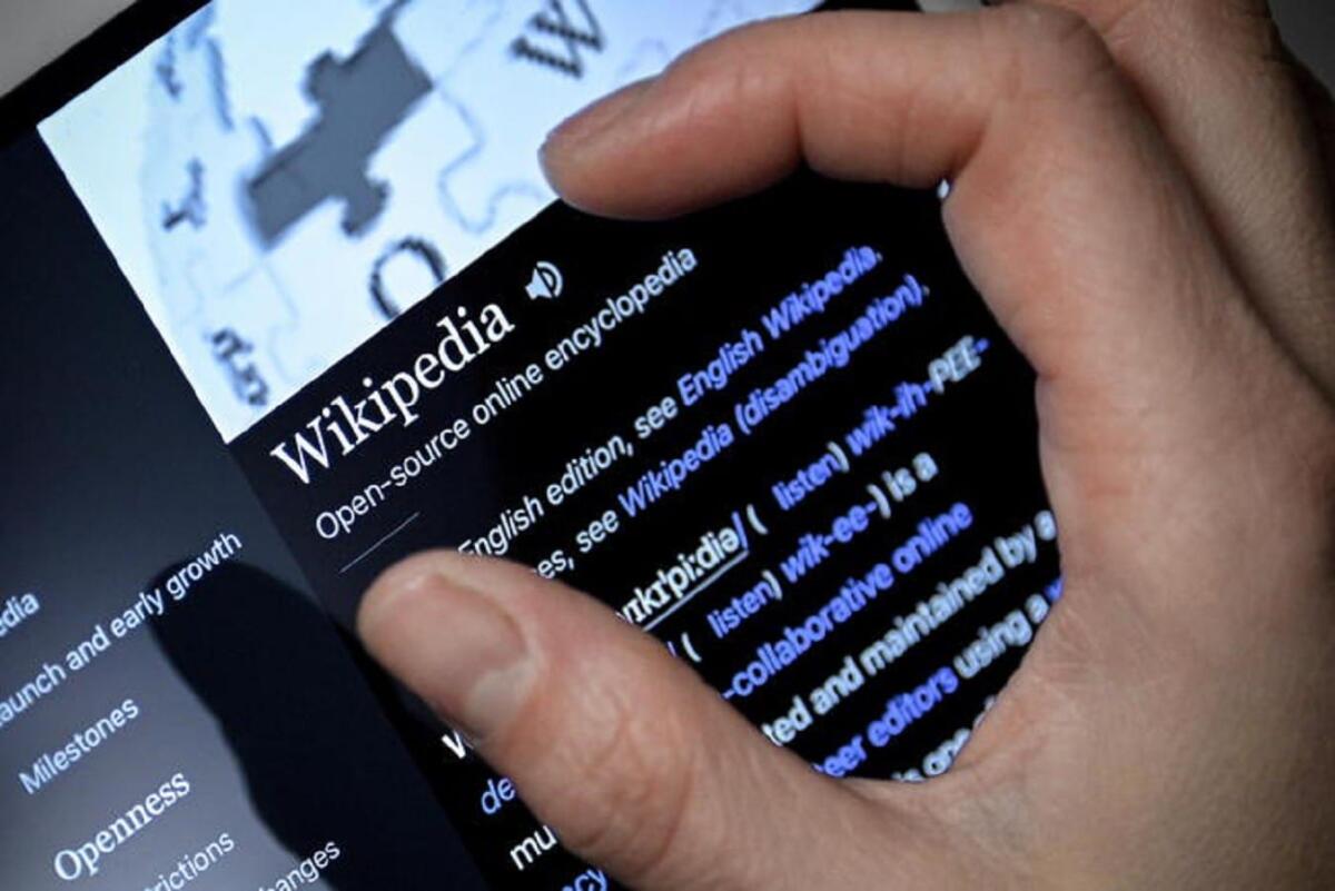 Wikipedia spegne 22 candeline: tra 100 anni potrebbe contenere tutto il sapere umano - epa08935990 A close-up image shows a woman using the Wikipedia online encyclopedia on an iPad, in Cologne, Germany, 13 January 2021. The online encyclopedia Wikipedia was launched on 15 January 2001 by co-founder Jimmy Wales and is now one of the mos