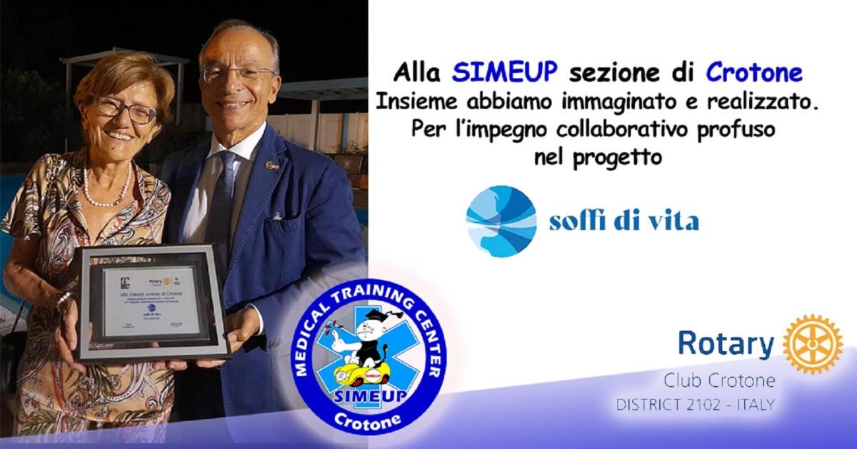 Soffi di Vita: Il Rotary Crotone onora la Simeup per la diffusione delle tecniche di disostruzione delle vie aeree - 