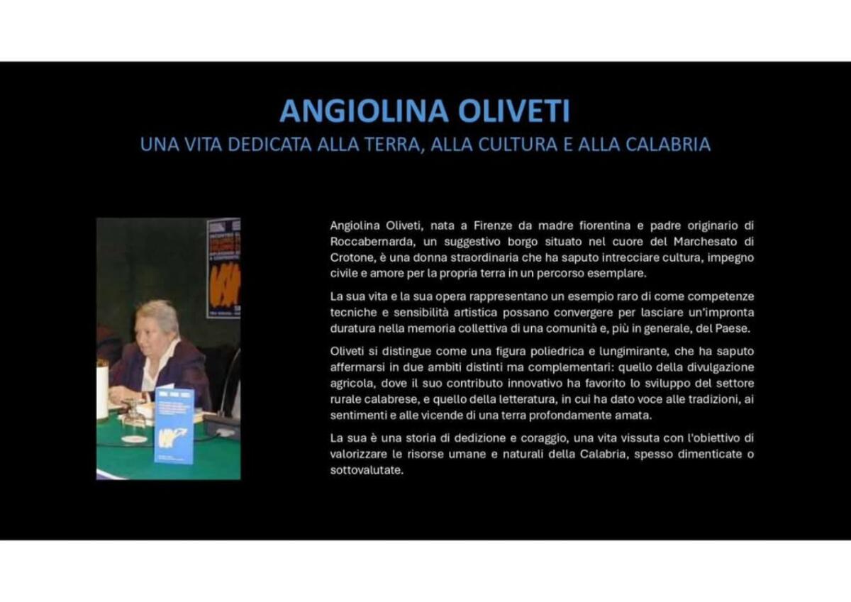 Per "L' Italia delle donne" Roccabernarda presenta un progetto su Angiolina Oliveti - 
