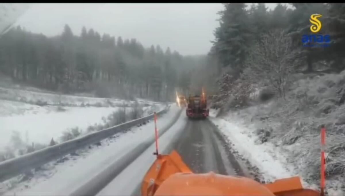Forti nevicate anche sulla Sila crotonese, mezzi Anas a lavoro - 