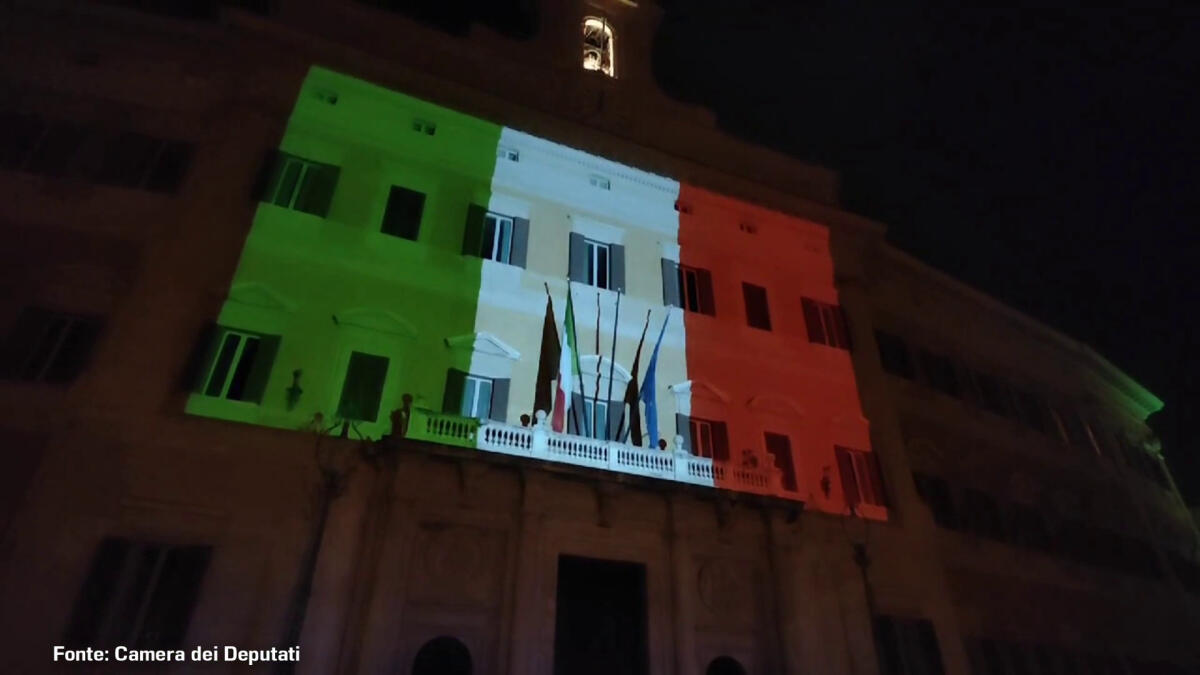 Montecitorio illuminato per la giornata dell'Unità Nazionale - 
