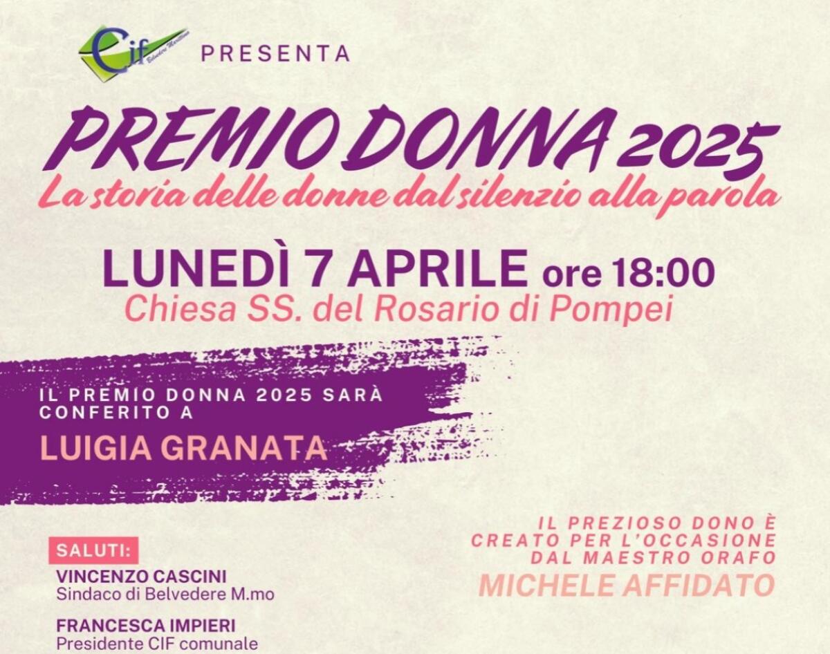 Belvedere Marittimo - A Luigia Granata il Premio Donna 2025 -