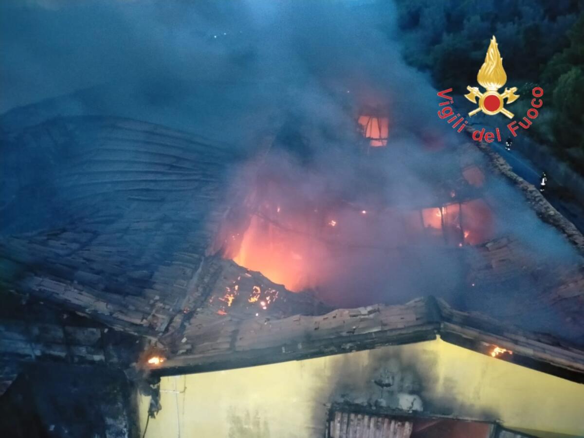 (VIDEO) Incendio in un capannone a Nocera Terinese: intervento dei Vigili del Fuoco - 