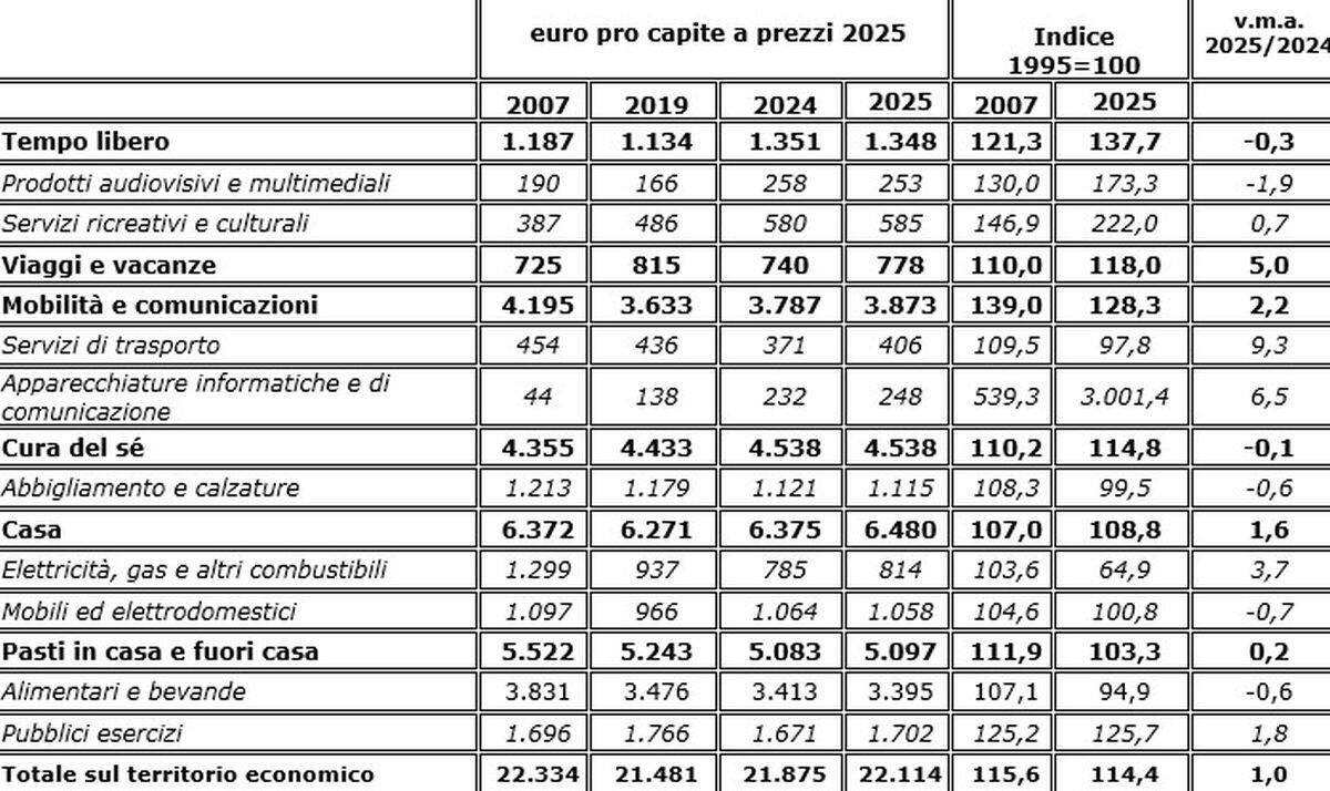 Consumi, negli ultimi 30 anni sprint per tecnologia e tempo libero -
