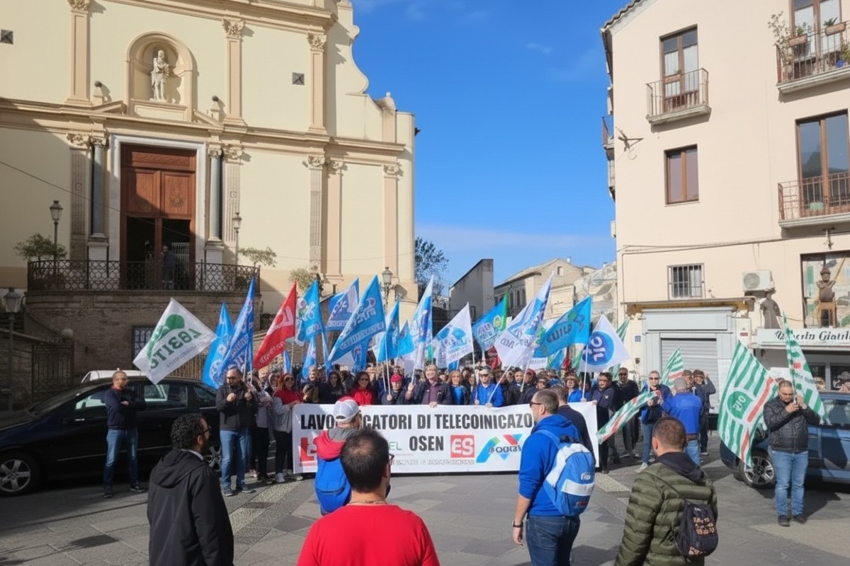 Lavoratori di Telecontact Center in piazza a Catanzaro contro la cessione a Dna S.r.l. - 