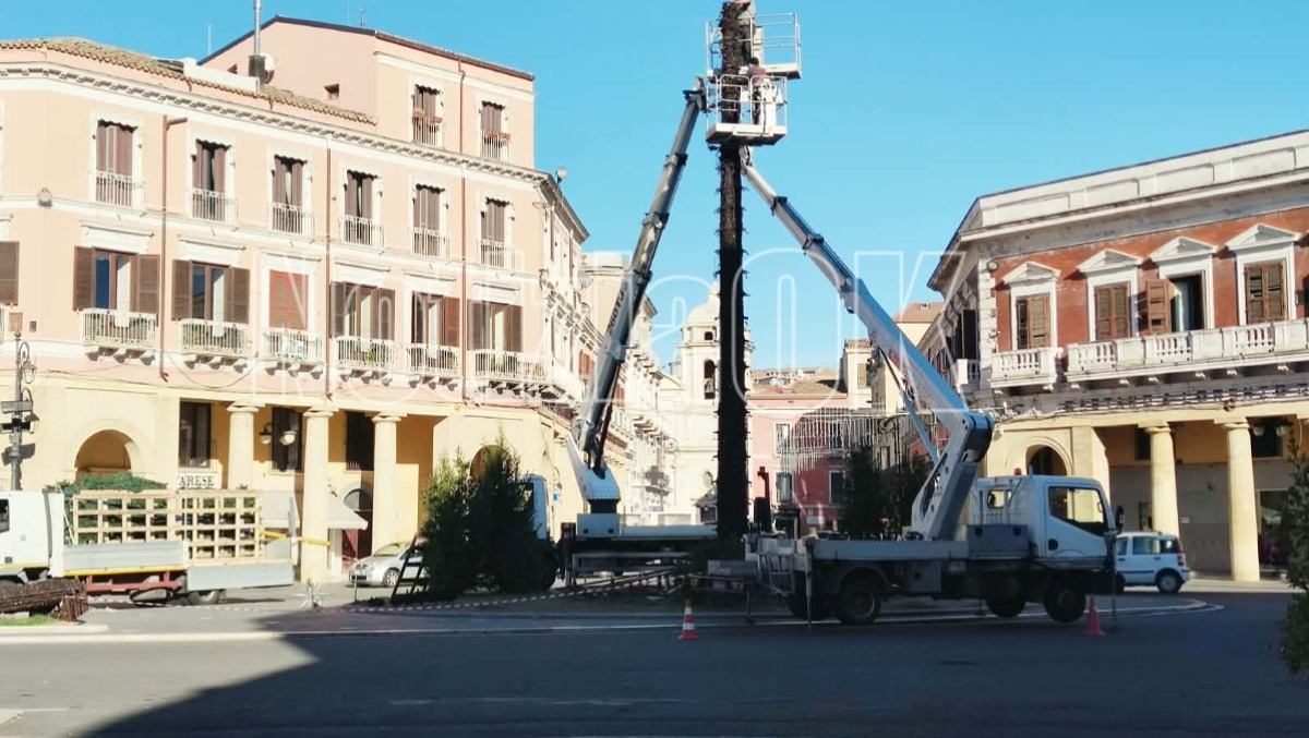 Crotone, l'albero di Natale di Piazza Pitagora saluta: rimozione in corso - 