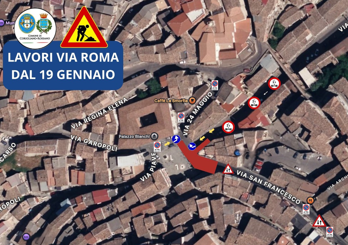 Corigliano-Rossano, al via i lavori al crocevia di Via Roma, Via San Francesco e Via XXIV Maggio - 