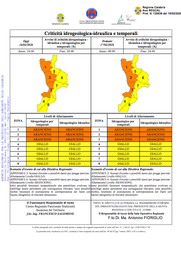 Allerta Meteo - Protezione Civile della Calabria - (Protezione Civile della Calabria - 16.02.2026)