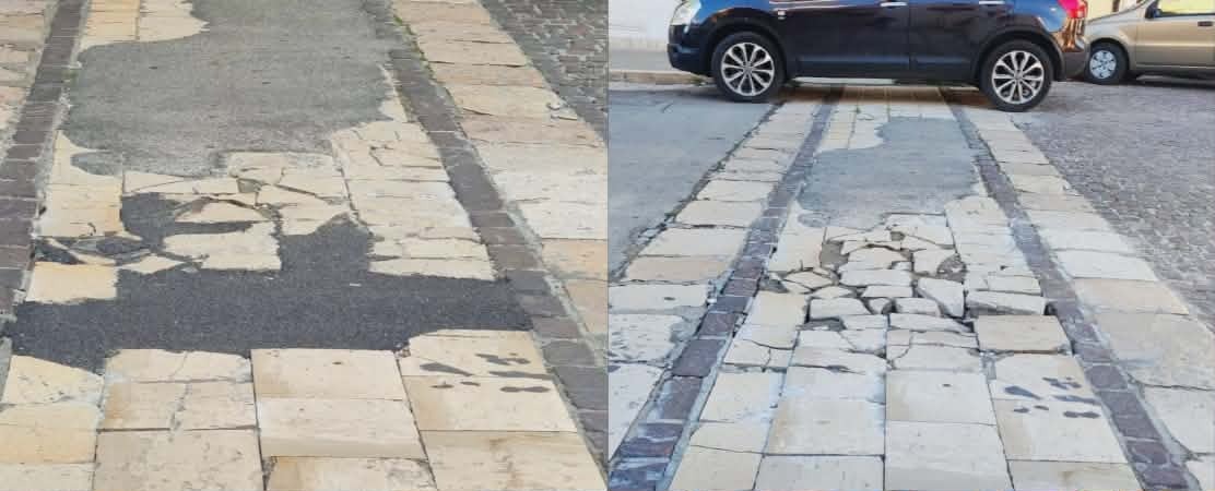 Crotone, degrado a Corso Messina: marmi rotti, si rattoppa col bitume - Foto: Redazione