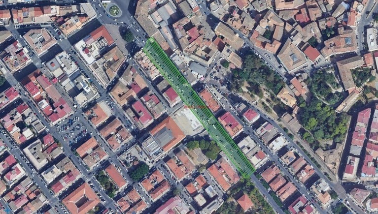 Via Nuova Poggioreale dall'alto - Perimetro Lavori (U.S. Comune di Crotone - 12.03.2026)