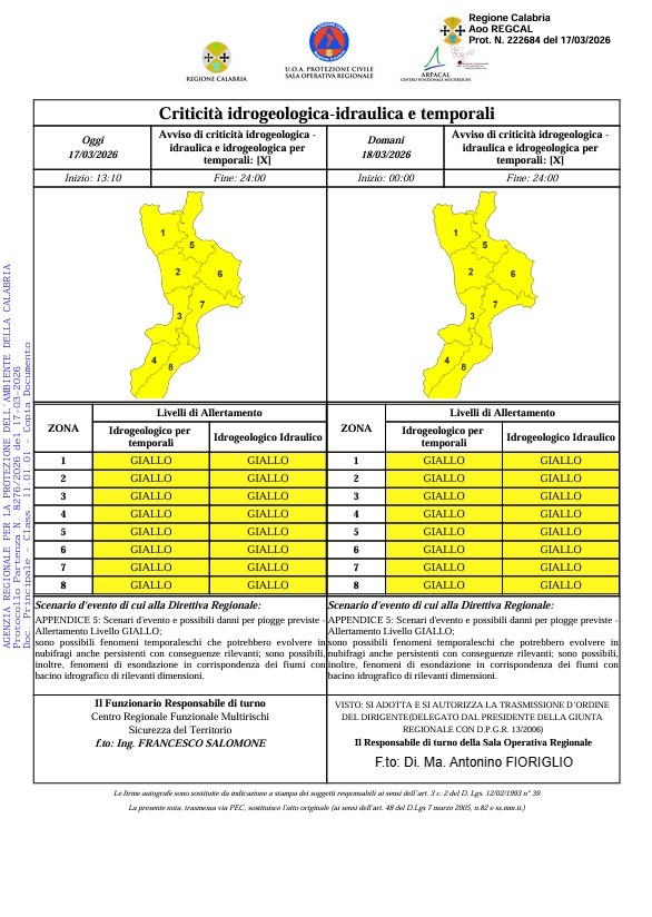 Allerta Meteo - (Protezione Civile della Calabria - 17.03.2026)