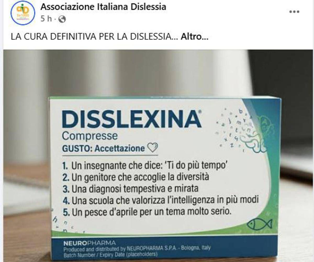 "Trovata cura per la dislessia, è la Disslexina", il pesce d'aprile che fa riflettere - 