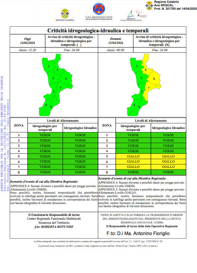 Allerta Meteo - Protezione Civile della Calabria - (Protezione Civile della Calabria - 14.04.2026)