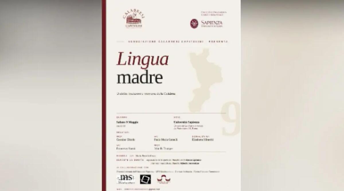 Università La Sapienza, il 9 maggio l’incontro “Lingua madre. Dialetto, tradizioni e memoria della Calabria” - 