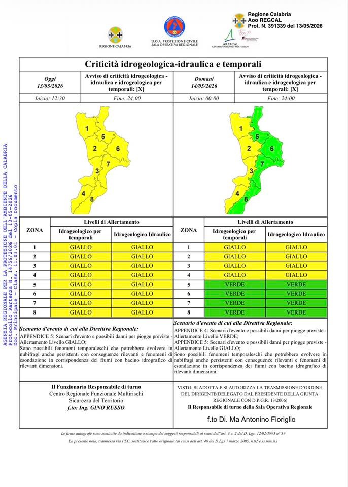 Allerta Meteo - Protezione Civile della Calabria - (Protezione Civile della Calabria - 13.05.2026)
