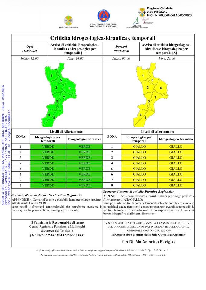Allerta Meteo - Protezione Civile della Calabria - (Protezione Civile della Calabria - 18.05.2026)
