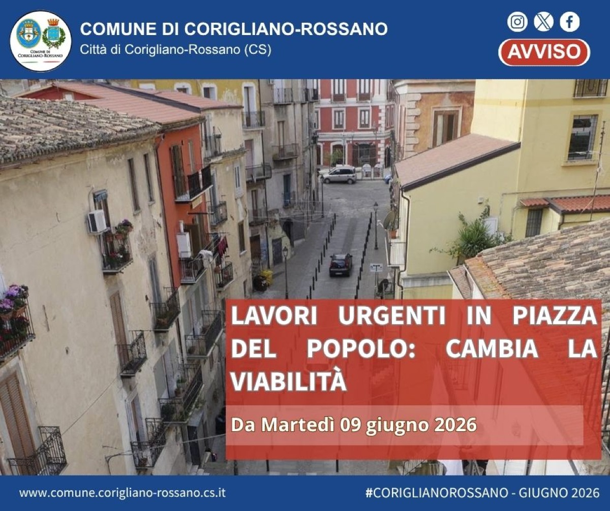 Corigliano-Rossano, lavori urgenti in Piazza del Popolo: cambia la viabilità - Foto Uff. Stampa Comune di Corigliano-Rossano