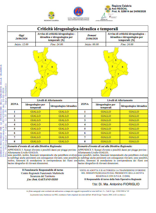 Allerta Meteo - Protezione Civile della Calabria - (Protezione Civile della Calabria - 25.06.2026)