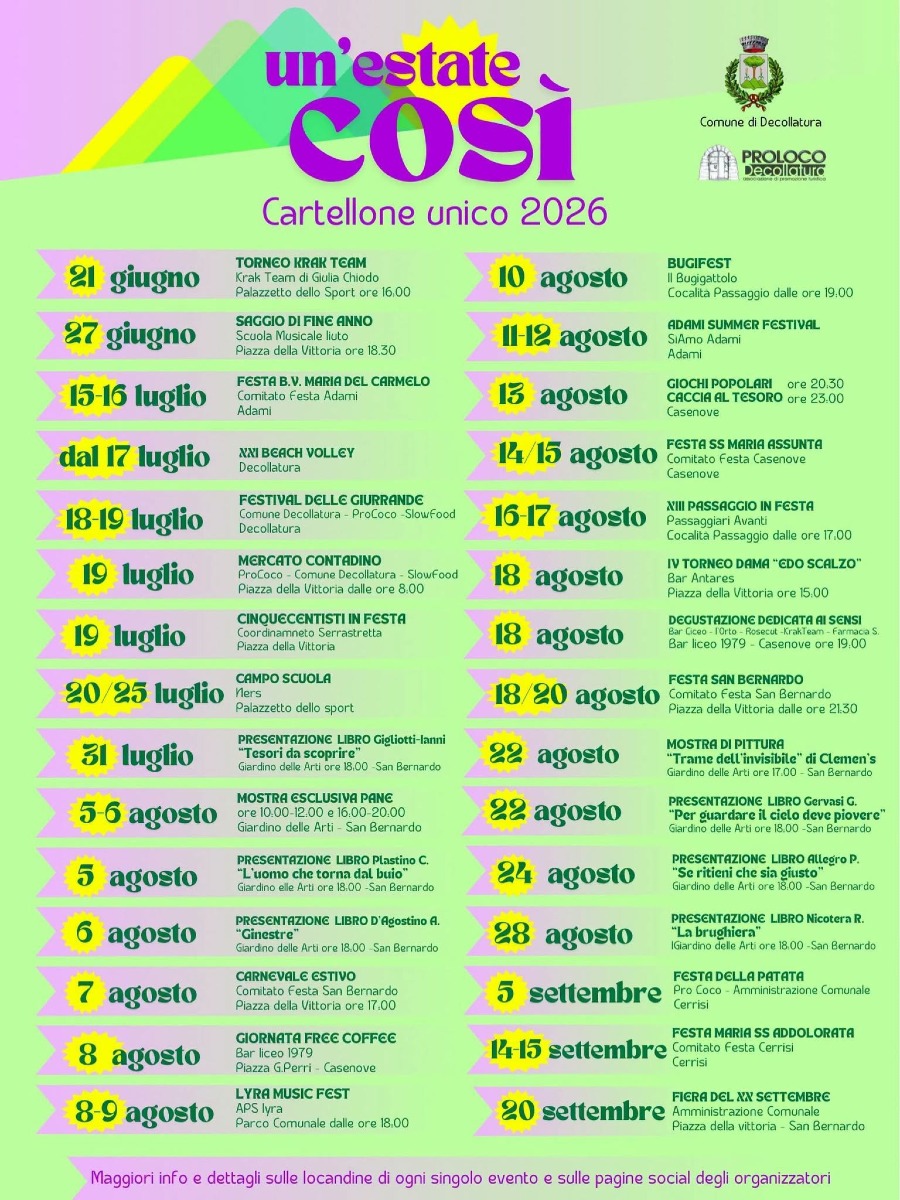 Cartellone estivo 2026 - Decollatura 