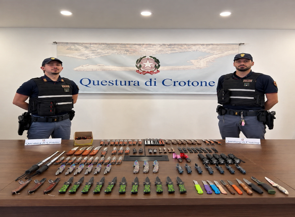 Crotone, la Polizia sequestra un arsenale di 135 armi bianche sul lungomare - Foto Redazione