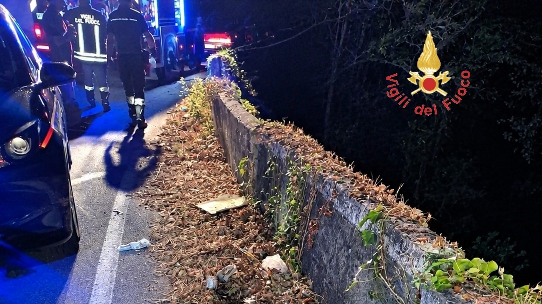 Auto precipita in un dirupo a Chiaravalle Centrale: conducente ferito lievemente - Foto: Uff Stampa Vigili del fuoco 