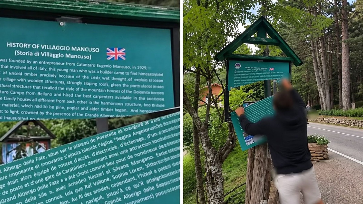 Taverna - Villaggio Mancuso, è giallo sul cartello turistico danneggiato - Foto PRS Agenzia di Stampa 