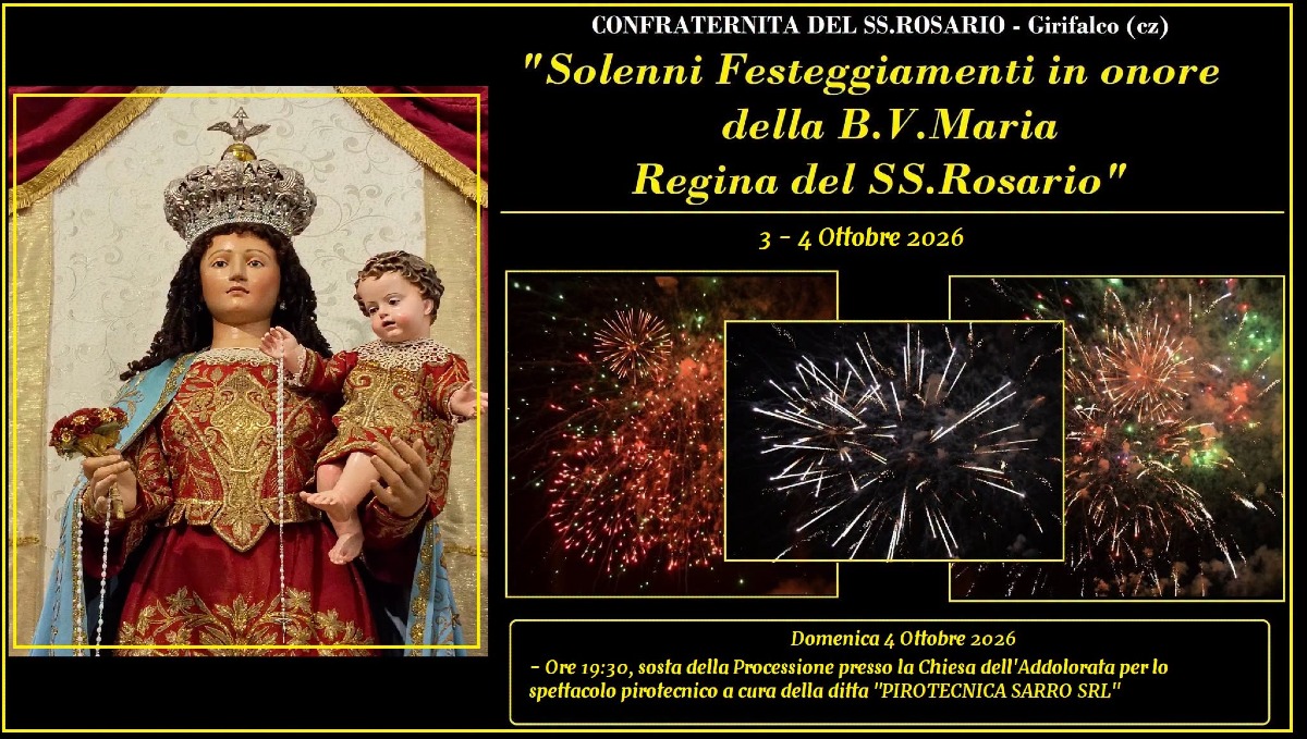 Girifalco, il 4 ottobre lo spettacolo pirotecnico per la Regina del Rosario - Foto Locandina Ufficiale 