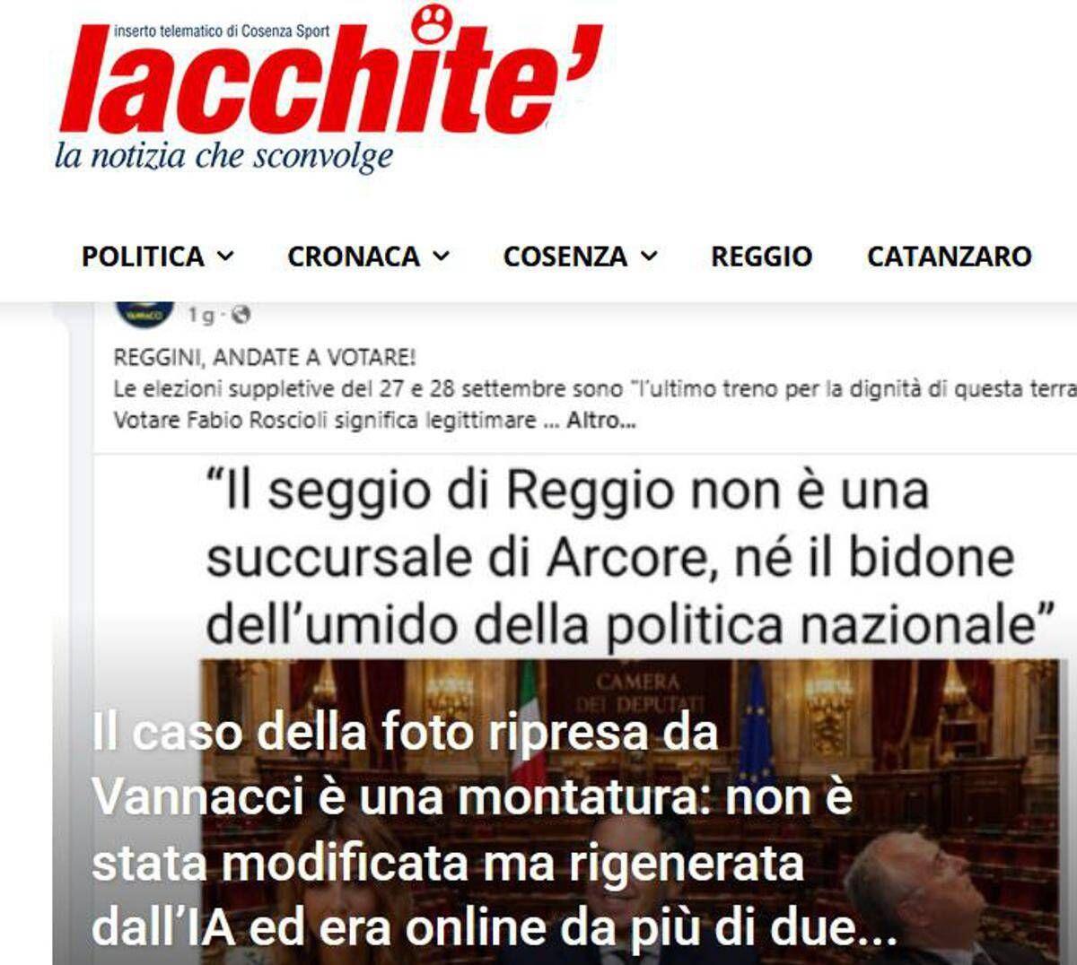 Siracusano-Vannacci, il blog Iacchite' chiarisce: "La foto IA non è stata realizzata da noi" - 