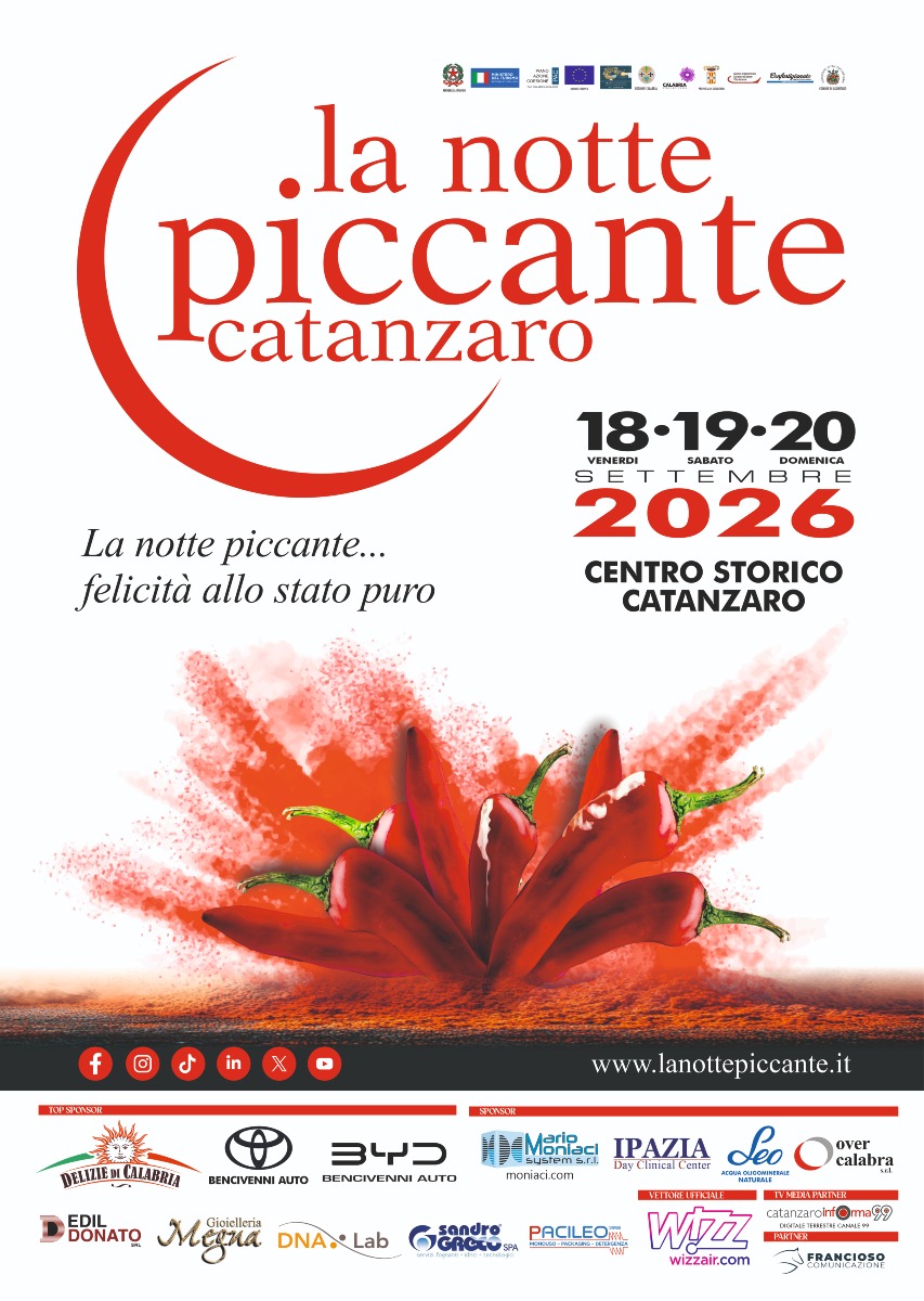 Locandina ufficiale la notte piccante - foto uff. stampa comune di catanzaro 10.09.2026