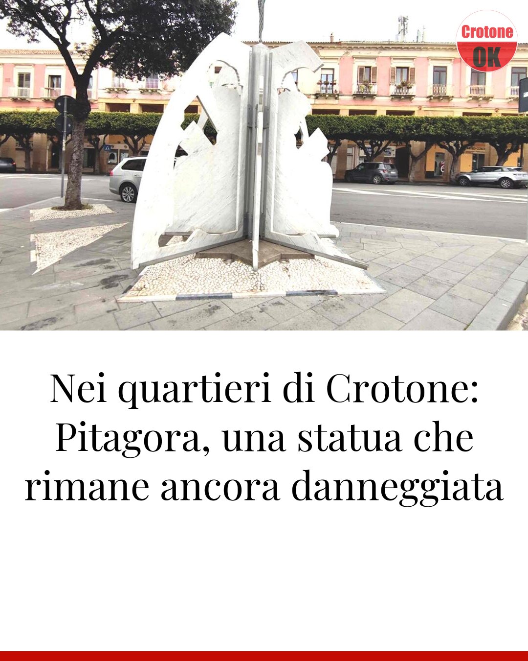 Nei quartieri di Crotone: Pitagora, una statua che rimane ancora danneggiata