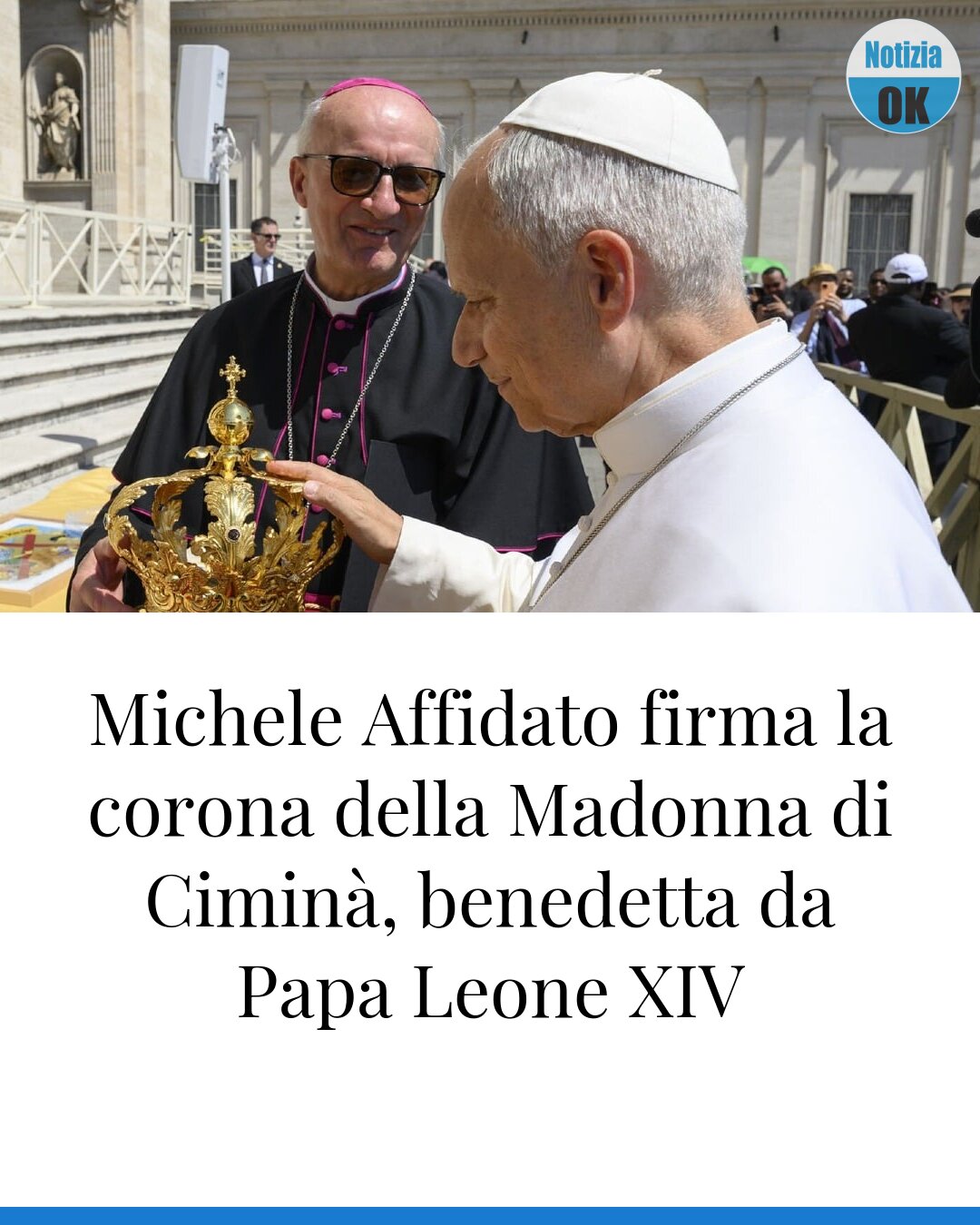 Michele Affidato firma la corona della Madonna di Ciminà, benedetta da Papa Leone XIV