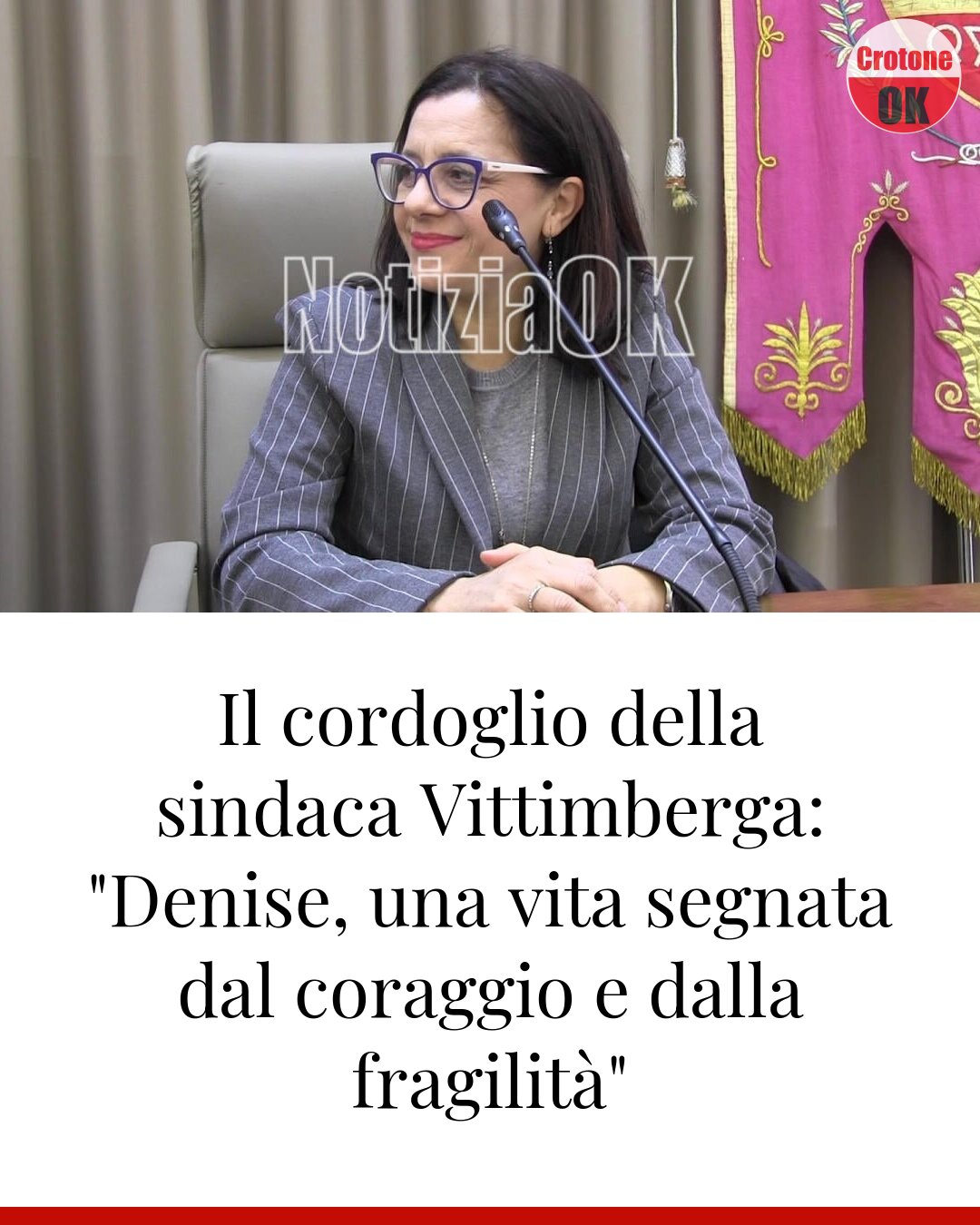 Il cordoglio della sindaca Vittimberga: "Denise, una vita segnata dal coraggio e dalla fragilità"