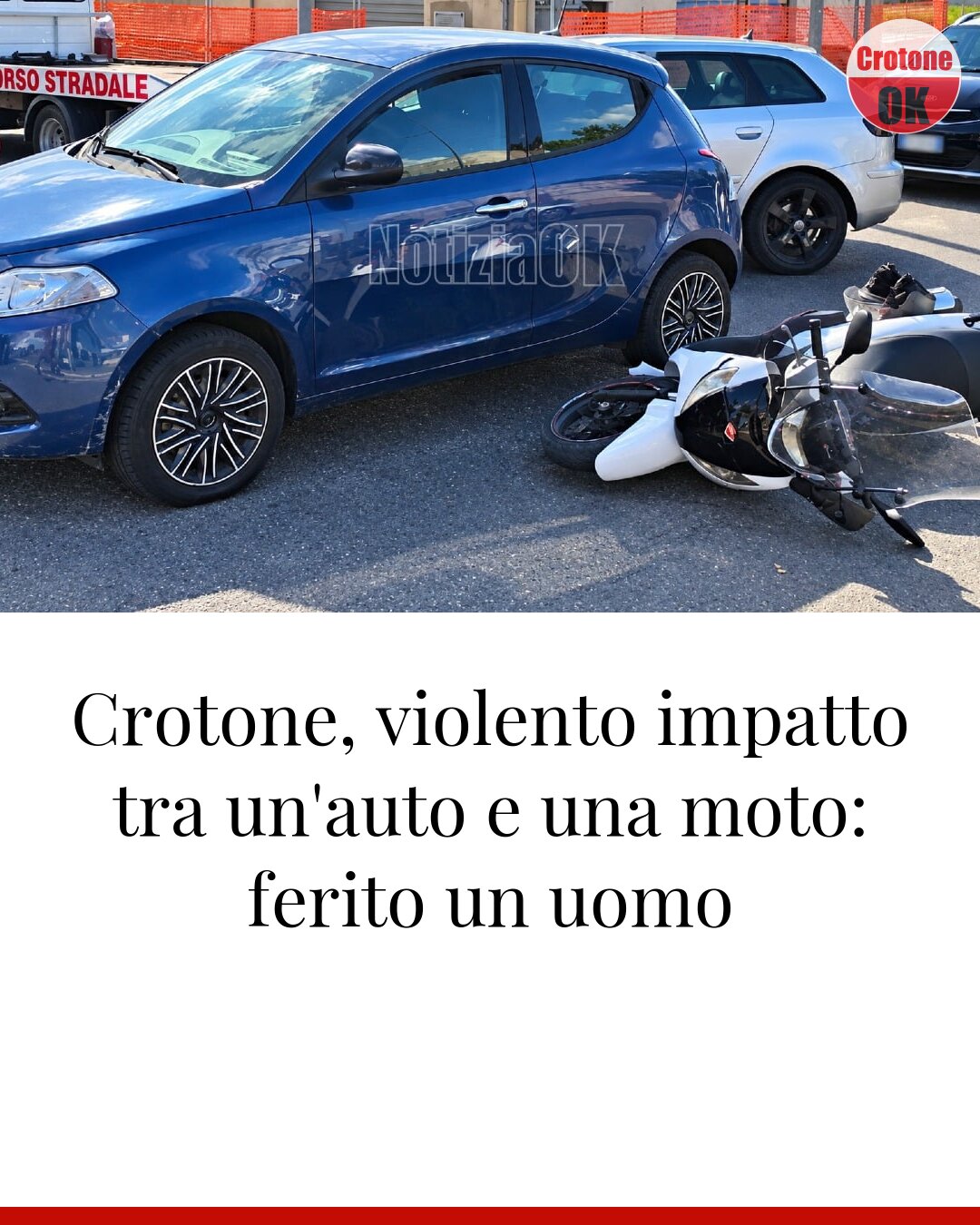 Crotone, violento impatto tra un'auto e una moto: ferito un uomo