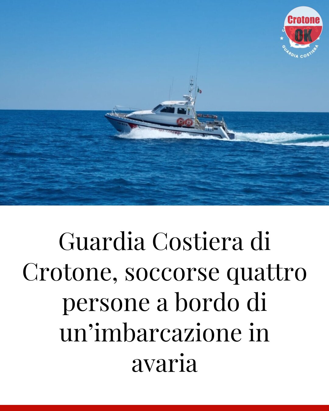 Guardia Costiera di Crotone, soccorse quattro persone a bordo di un’imbarcazione in avaria