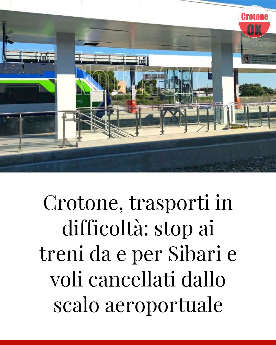 Crotone, trasporti in difficoltà: stop ai treni da e per Sibari e voli cancellati dallo scalo aeroportuale