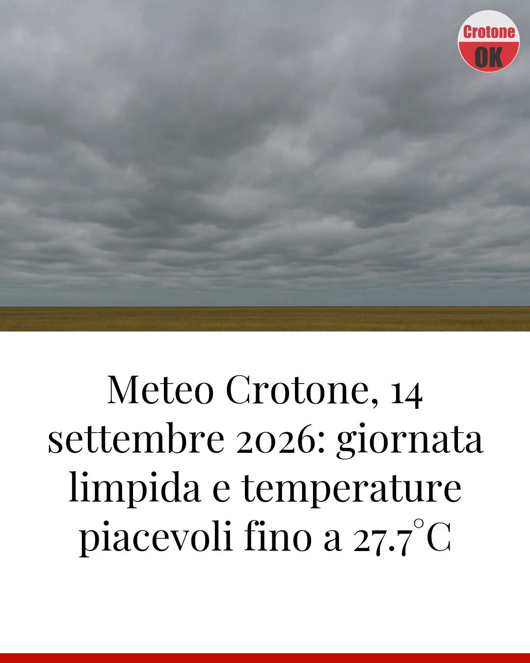 Meteo Crotone, 14 settembre 2026: giornata limpida e temperature piacevoli fino a 27.7°C