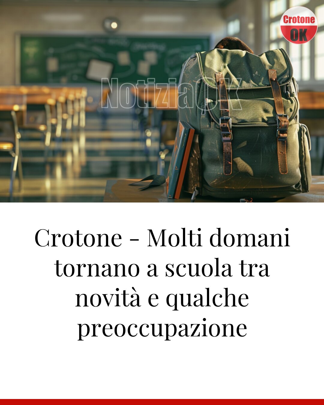 Crotone - Molti domani tornano a scuola tra novità e qualche preoccupazione