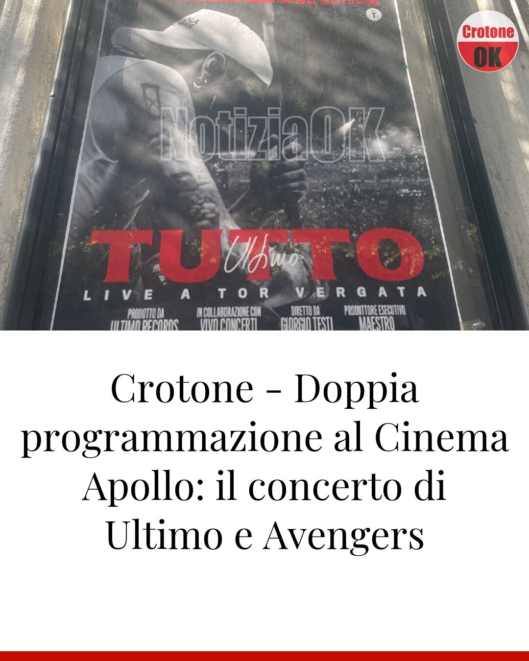 Crotone - Doppia programmazione al Cinema Apollo: il concerto di Ultimo e Avengers