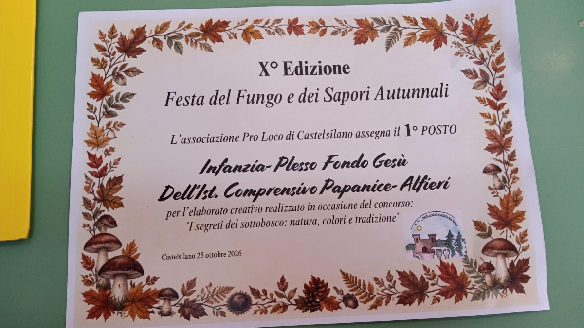 Festa del Fungo di Castelsilano, primo posto per la scuola dell’infanzia di Fondo Gesù - Foto: Uff. Stampa Comune di Catanzaro