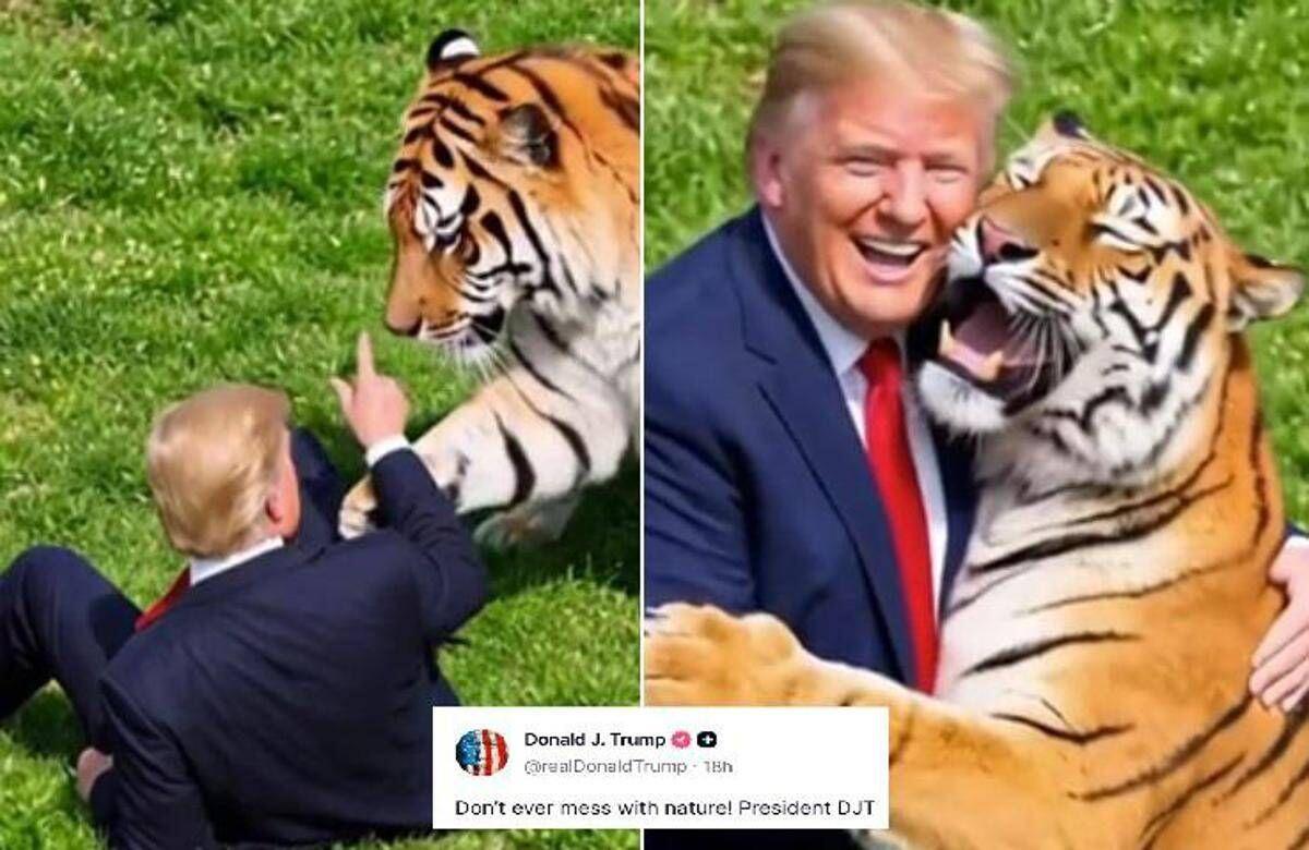 Uomo sbranato da una tigre, Trump posta il video: "Non si scherza con la natura". Poi pubblica la parodia con IA - 